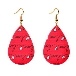 NWT LOVE Heart Red  Leather Earrings